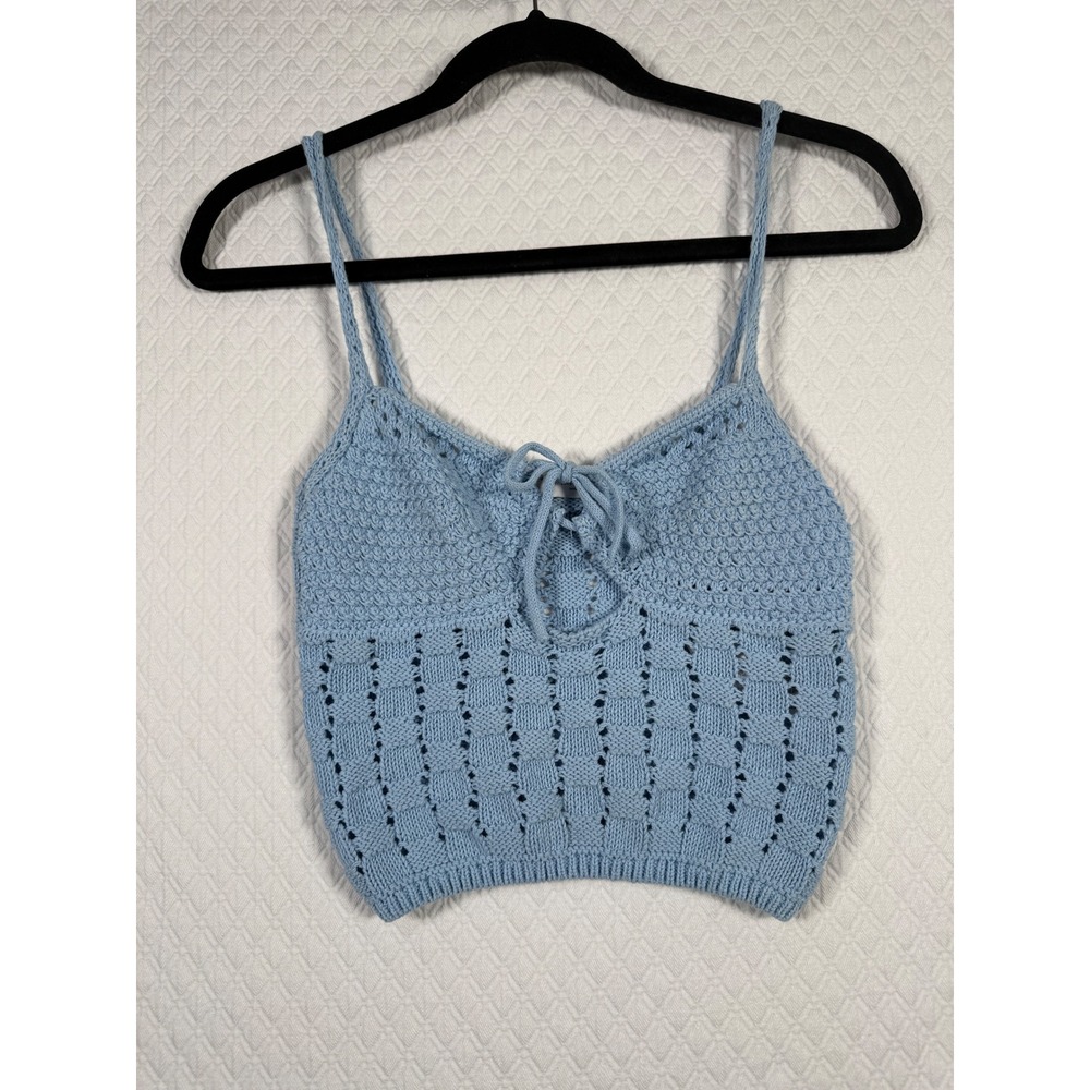 Boho Coquette Light Blue Pointelle Knit Cropped Camisole Tank Zara‎ Women S Top